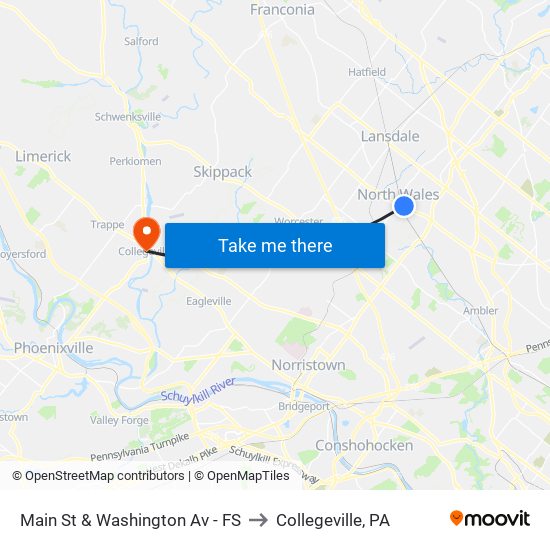 Main St & Washington Av - FS to Collegeville, PA map