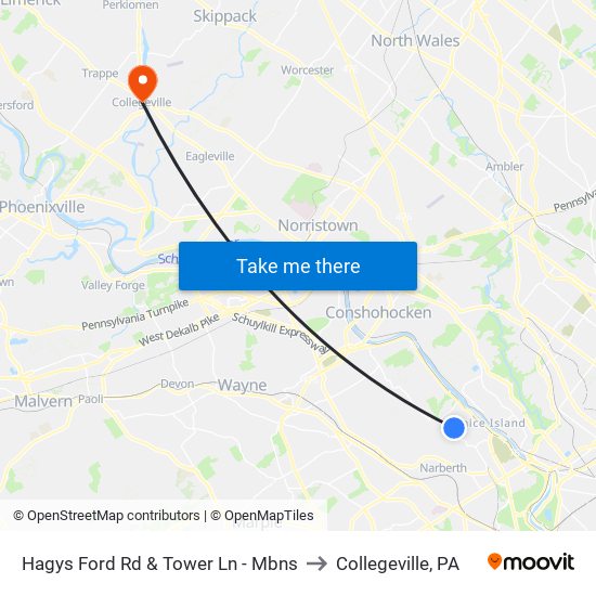 Hagys Ford Rd & Tower Ln - Mbns to Collegeville, PA map