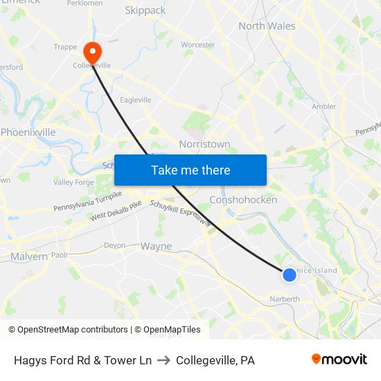 Hagys Ford Rd & Tower Ln to Collegeville, PA map
