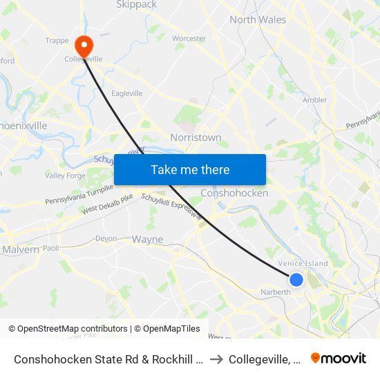 Conshohocken State Rd & Rockhill Rd to Collegeville, PA map