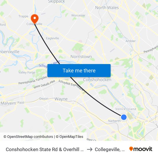 Conshohocken State Rd & Overhill Rd to Collegeville, PA map