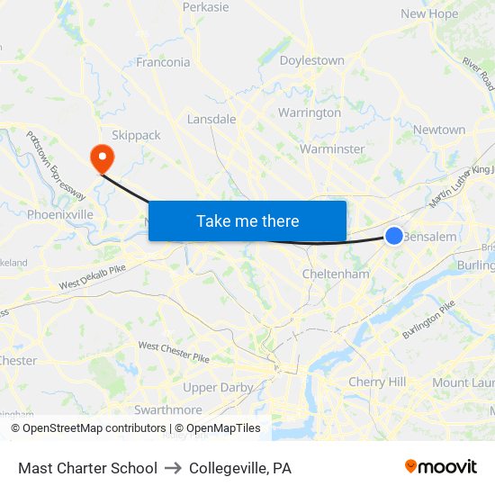Mast Charter School to Collegeville, PA map