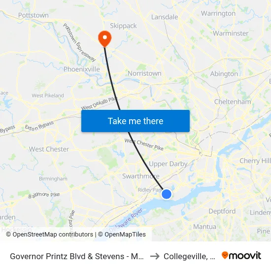 Governor Printz Blvd & Stevens - Mbns to Collegeville, PA map