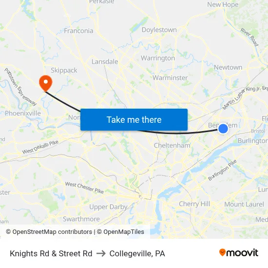 Knights Rd & Street Rd to Collegeville, PA map