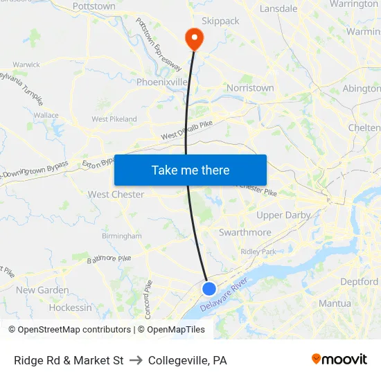 Ridge Rd & Market St to Collegeville, PA map