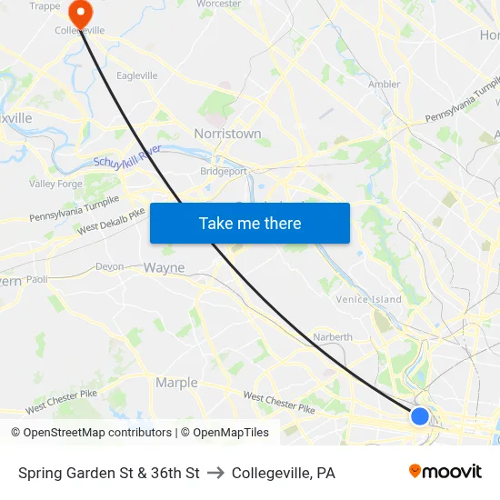 Spring Garden St & 36th St to Collegeville, PA map