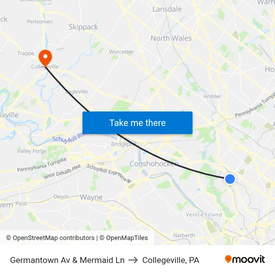 Germantown Av & Mermaid Ln to Collegeville, PA map