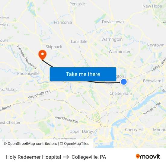 Holy Redeemer Hospital to Collegeville, PA map