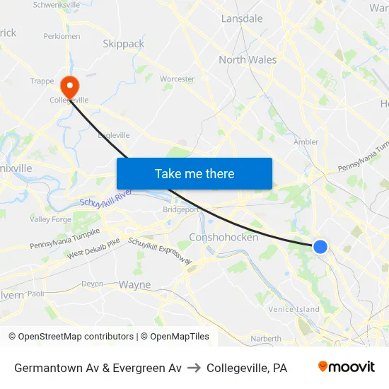 Germantown Av & Evergreen Av to Collegeville, PA map