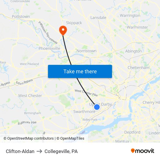 Clifton-Aldan to Collegeville, PA map