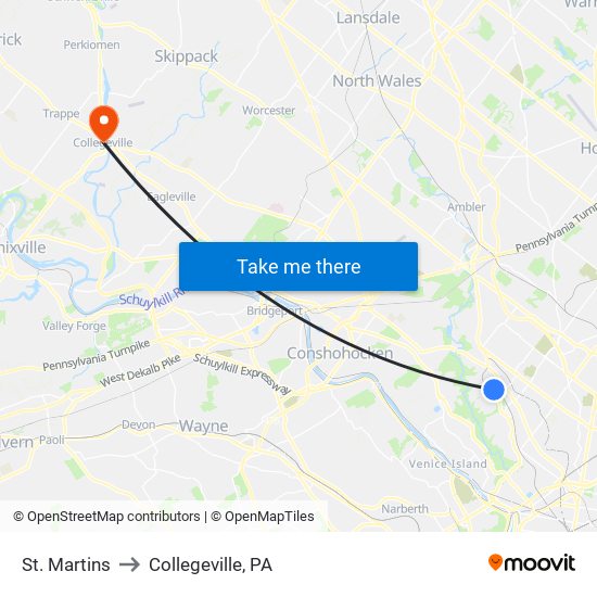St. Martins to Collegeville, PA map