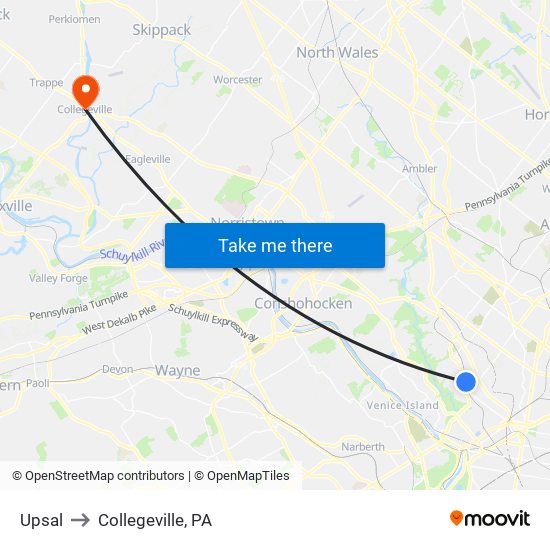 Upsal to Collegeville, PA map