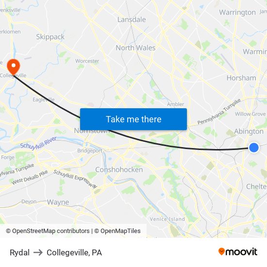 Rydal to Collegeville, PA map