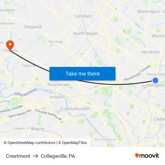 Crestmont to Collegeville, PA map