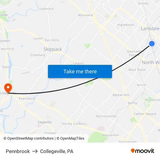 Pennbrook to Collegeville, PA map