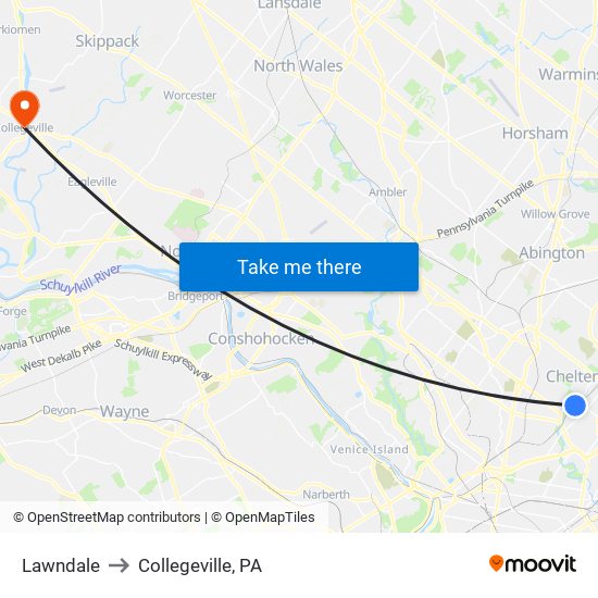 Lawndale to Collegeville, PA map