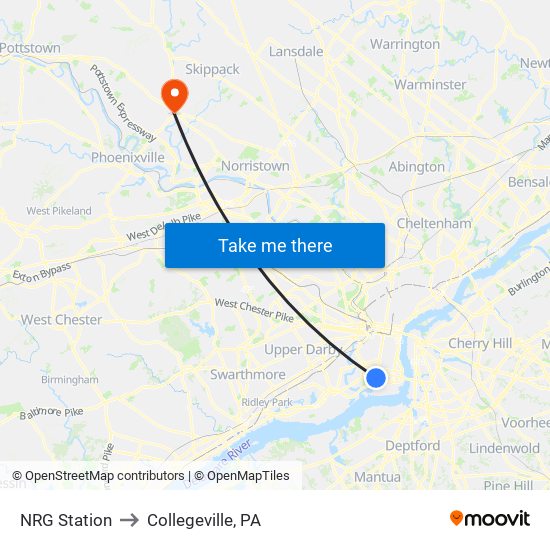 NRG Station to Collegeville, PA map
