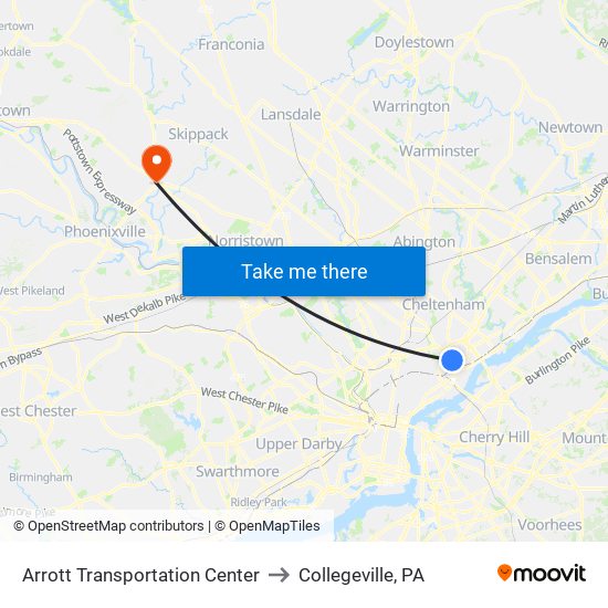 Arrott Transportation Center to Collegeville, PA map