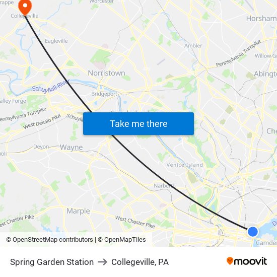 Spring Garden Station to Collegeville, PA map