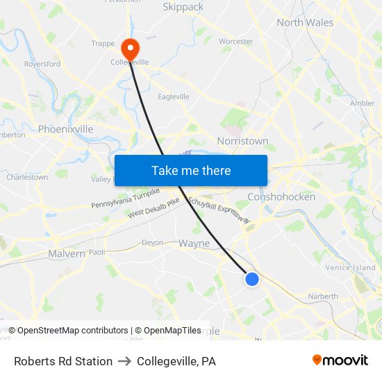 Roberts Rd Station to Collegeville, PA map
