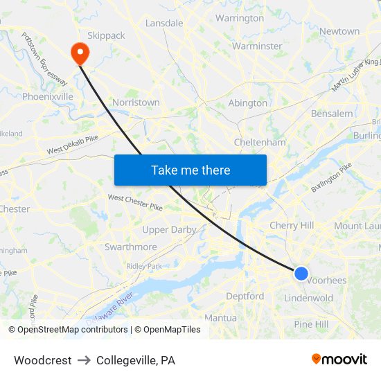 Woodcrest to Collegeville, PA map