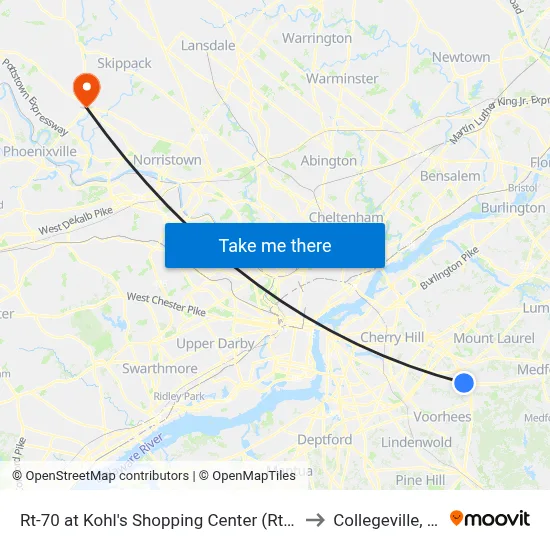 Rt-70 at Kohl's Shopping Center (Rt 73) to Collegeville, PA map
