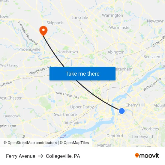 Ferry Avenue to Collegeville, PA map