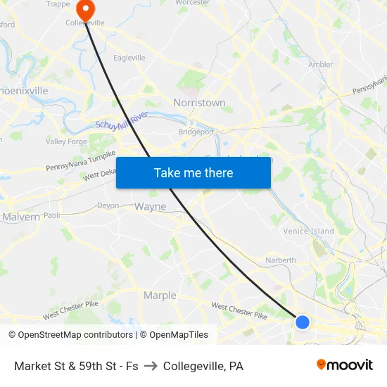 Market St & 59th St - Fs to Collegeville, PA map