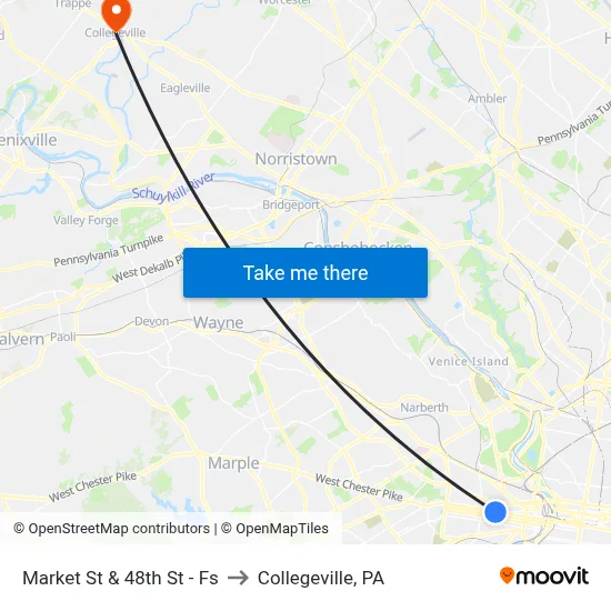 Market St & 48th St - Fs to Collegeville, PA map