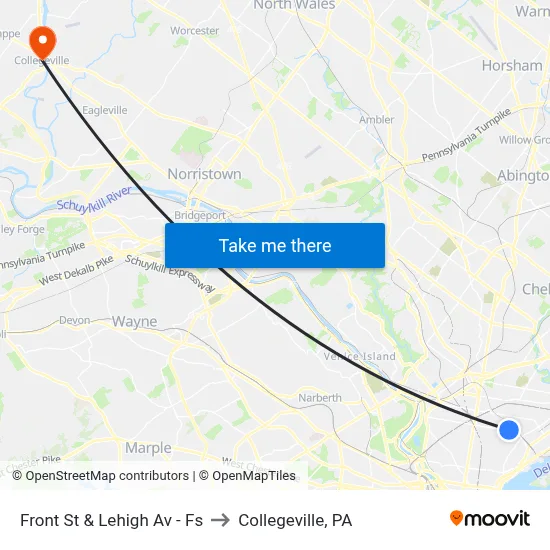 Front St & Lehigh Av - Fs to Collegeville, PA map