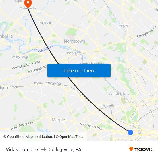 Vidas Complex to Collegeville, PA map