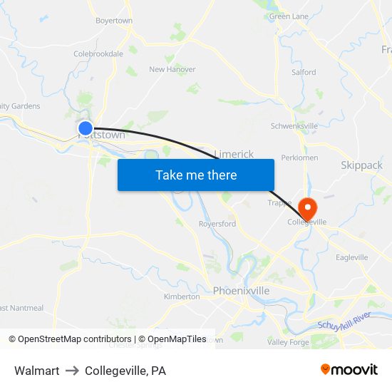 Walmart to Collegeville, PA map