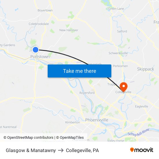 Glasgow & Manatawny to Collegeville, PA map
