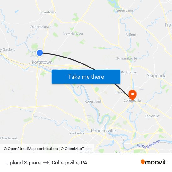 Upland Square to Collegeville, PA map