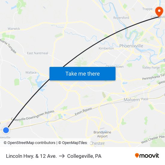 Lincoln Hwy. & 12 Ave. to Collegeville, PA map