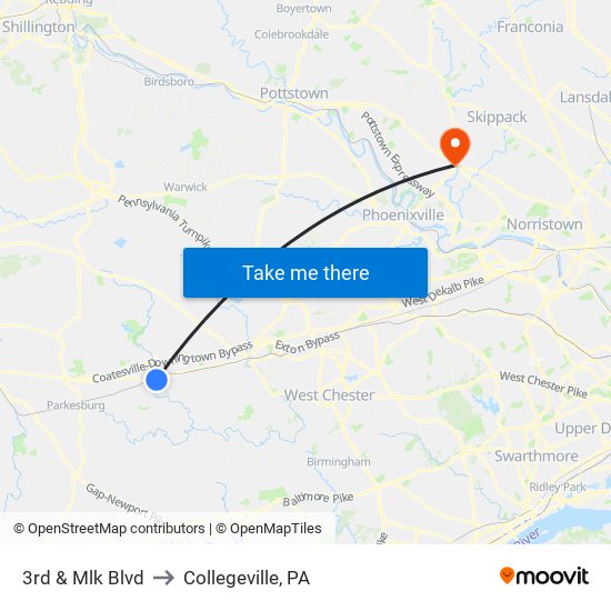 3rd & Mlk Blvd to Collegeville, PA map