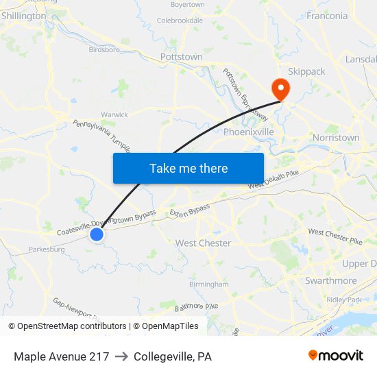 Maple Avenue 217 to Collegeville, PA map