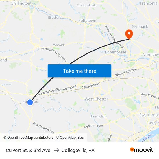 Culvert St. & 3rd Ave. to Collegeville, PA map