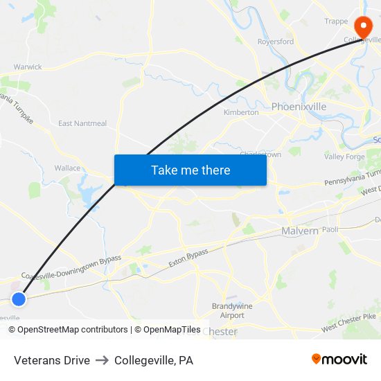 Veterans Drive to Collegeville, PA map