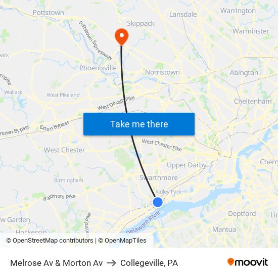 Melrose Av & Morton Av to Collegeville, PA map