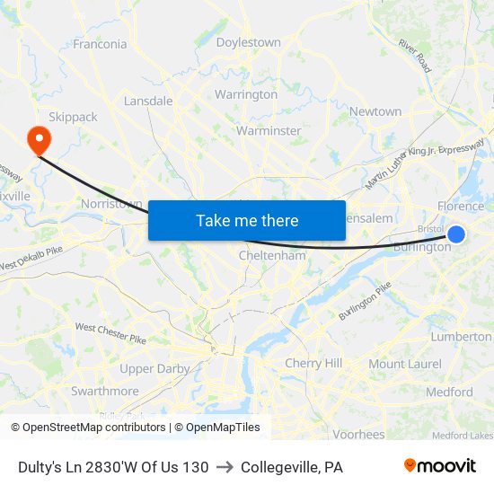 Dulty's Ln 2830'W Of Us 130 to Collegeville, PA map