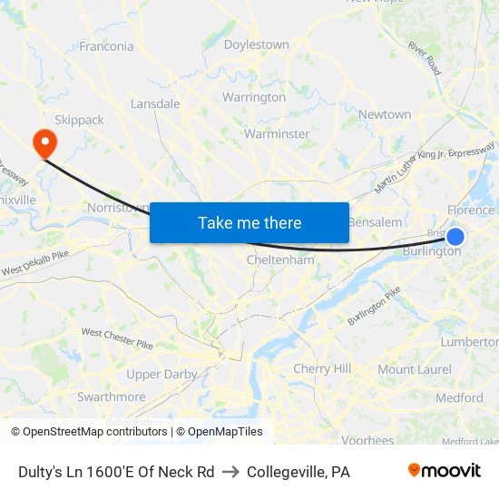 Dulty's Ln 1600'E Of Neck Rd to Collegeville, PA map