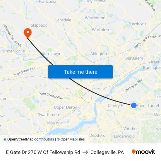 E Gate Dr 270'W Of Fellowship Rd to Collegeville, PA map