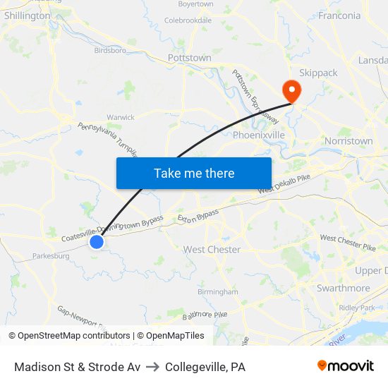 Madison St & Strode Av to Collegeville, PA map
