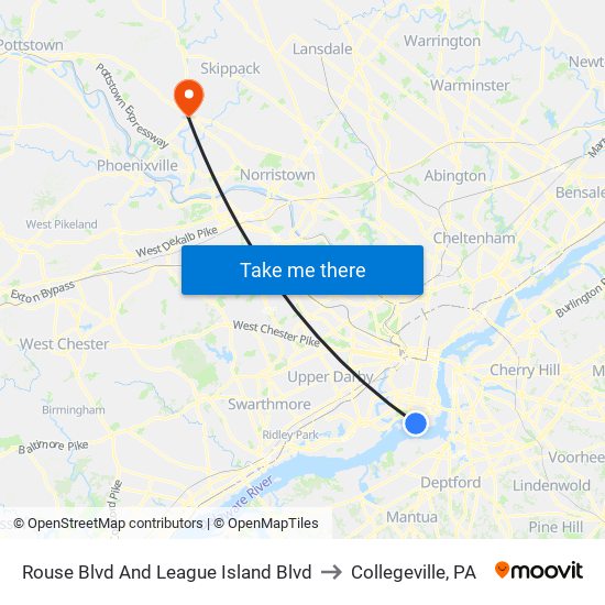 Rouse Blvd And League Island Blvd to Collegeville, PA map