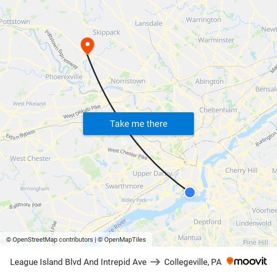 League Island Blvd And Intrepid Ave to Collegeville, PA map
