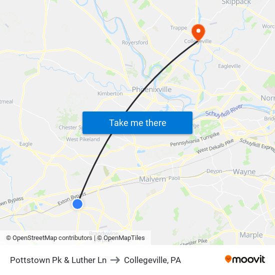 Pottstown Pk & Luther Ln to Collegeville, PA map