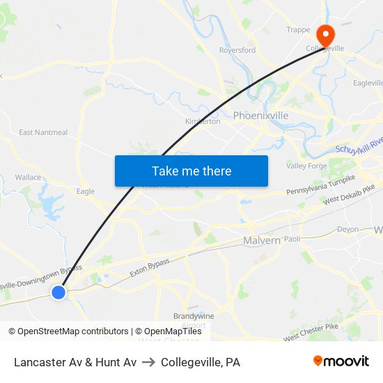 Lancaster Av & Hunt Av to Collegeville, PA map