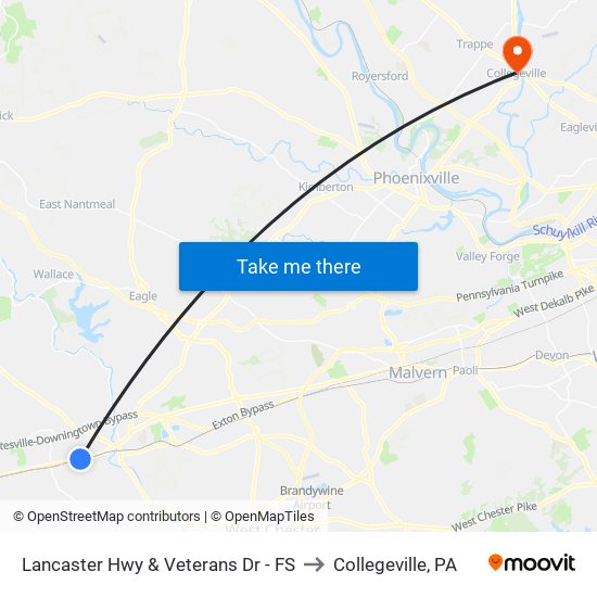 Lancaster Hwy & Veterans Dr - FS to Collegeville, PA map