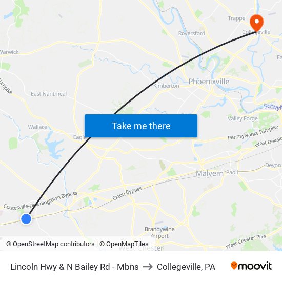 Lincoln Hwy & N Bailey Rd - Mbns to Collegeville, PA map